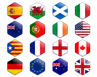 Imanes hexagonales para nevera con banderas de países - Recuerdo de viaje