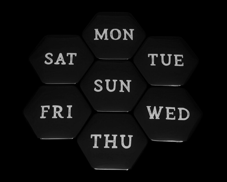 SEVEN DAYS Hexagonal Magnets // Week Black and White Refrigerator Magnet Gift Personal Motivation Glossy Six-sided Fridge Magnets image 9