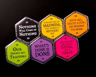 SHAKESPEARE CITAS Imanes hexagonales brillantes para nevera / Shakespeare lindo regalo imanes para nevera / Locura Nada Ella es feroz Amor a todos