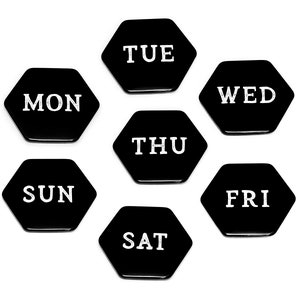 SEVEN DAYS Hexagonal Magnets // Week Black and White Refrigerator Magnet Gift Personal Motivation Glossy Six-sided Fridge Magnets image 1