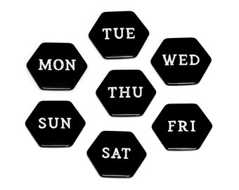 Imanes de los días de la semana - Imanes hexagonales blancos y negros para nevera