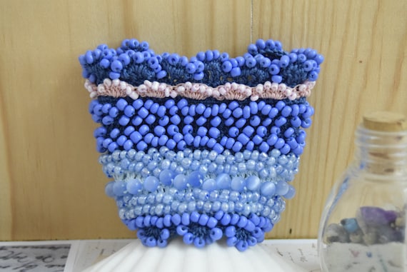 Crochet Bracelet Cuff, Crochet Beaded Bracelet , Crochet Jewelry, Crochet Pulsera, Blue Bracelet, Light Blue, Rose Ashes, Blue, Glass Beads