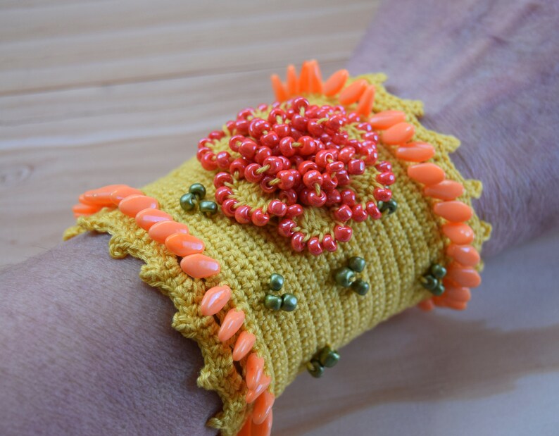 Yellow Cuff Bracelet,crochet Cuff, Bracelet,crocheted Statement