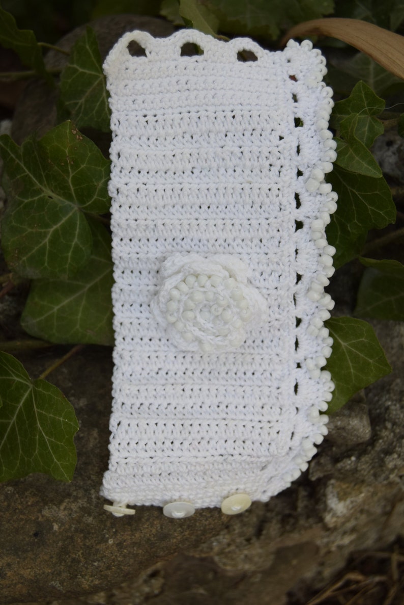 White Crochet Cuff, Beaded Cuff Bracelet, Crochet Jewelry, Crochet cuff, Rustic Wedding Jewelry image 4