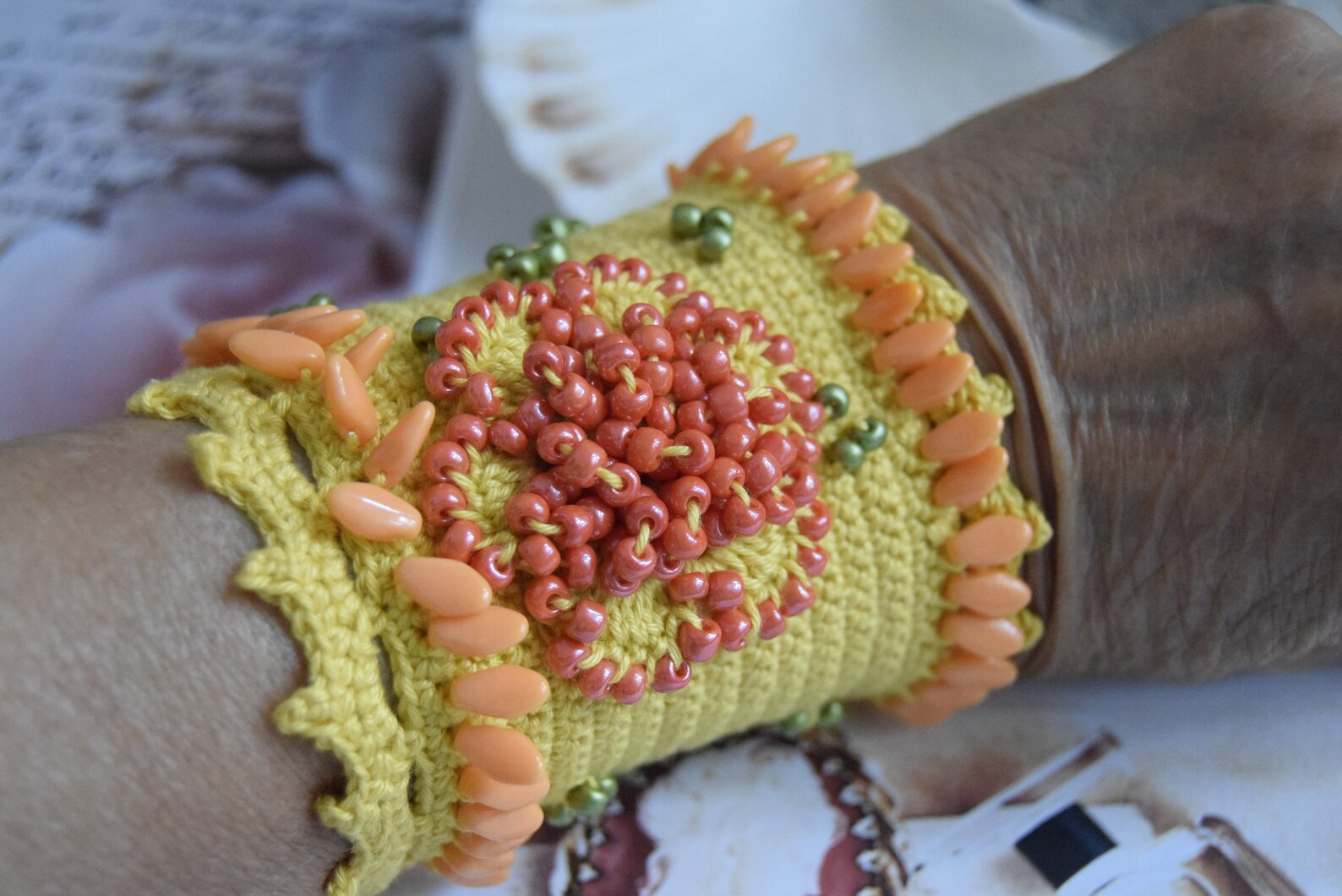 Yellow Cuff Bracelet,crochet Cuff, Bracelet,crocheted Statement