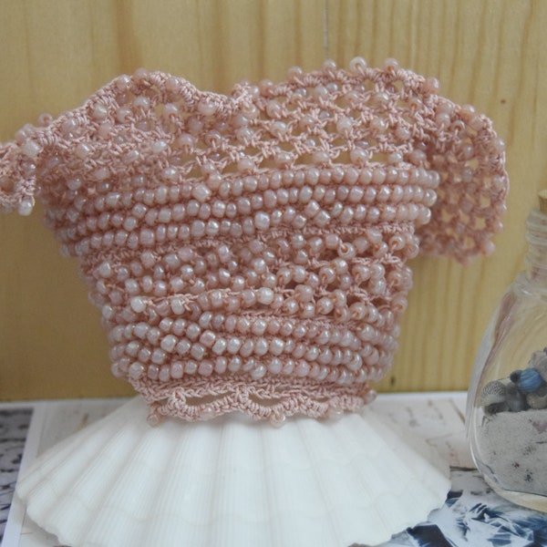 Rustic Wedding Cuff,  Pink Crochet Bracelet Cuff, Beaded Bracelet Cuff, Crochet Jewelry, Freeform Crochet Cuff, Glass beads, Crochet Lace