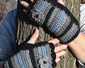 Usefull gif,Crochet fingerless gloves, arm warmer, knitted mittens, autumn gloves, boho gloves, crochet mittens, hand knit grey gloves