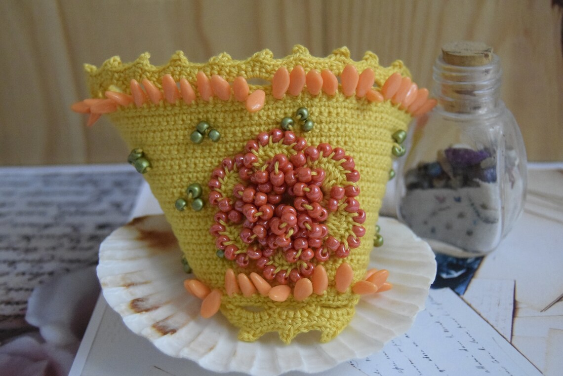 Yellow Cuff Bracelet,crochet Cuff, Bracelet,crocheted Statement