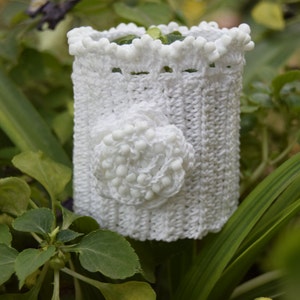 White Crochet Cuff, Beaded Cuff Bracelet, Crochet Jewelry, Crochet cuff, Rustic Wedding Jewelry image 5