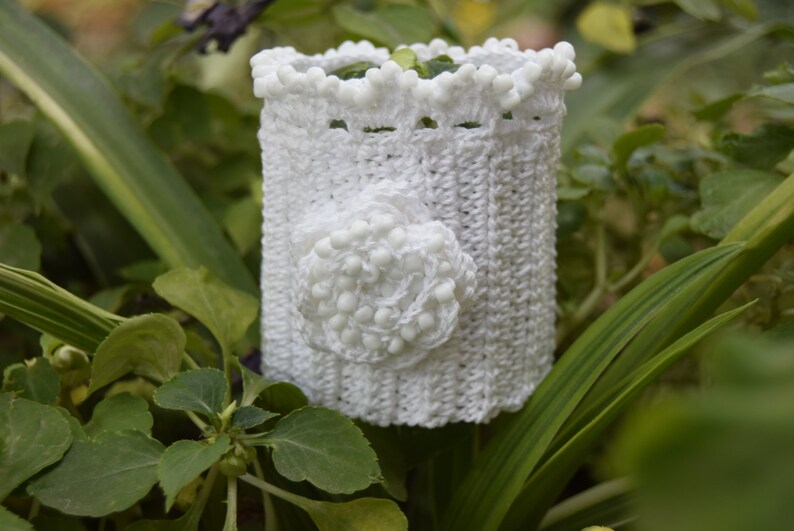 White Crochet Cuff, Beaded Cuff Bracelet, Crochet Jewelry, Crochet cuff, Rustic Wedding Jewelry image 5