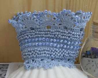 Blue Crochet Bracelet Cuff, Beaded Cuff Bracelet, Bracelet Cuff, Crochet Jewelry,  Crochet cuff, Seed Beads Cuff