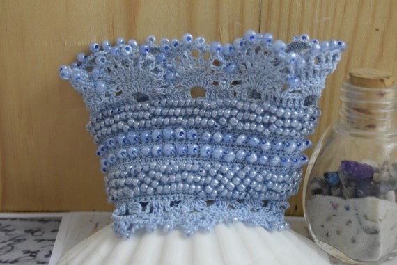Blue Crochet Bracelet Cuff, Beaded Cuff Bracelet, Bracelet Cuff, Crochet Jewelry,  Crochet cuff, Seed Beads Cuff