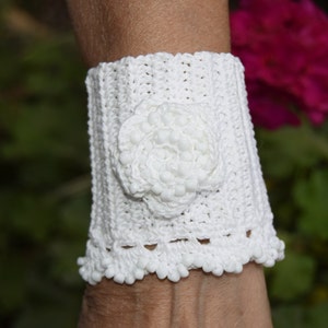 White Crochet Cuff, Beaded Cuff Bracelet, Crochet Jewelry, Crochet cuff, Rustic Wedding Jewelry image 1