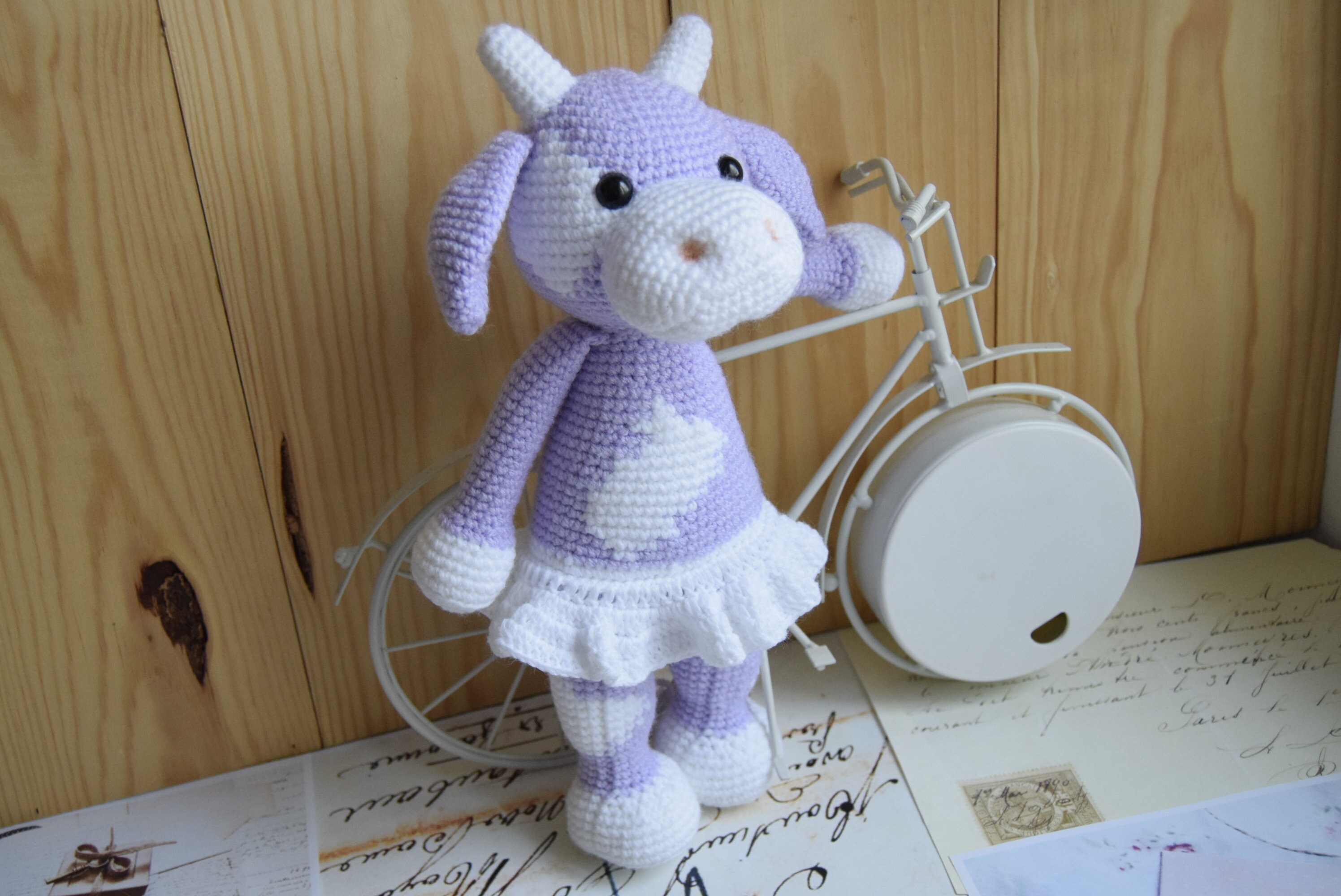 Handmade Crochet Cow – Crochet Animal Toy in Brown Jumpsuit, Baby & Toddler Gift main image 0