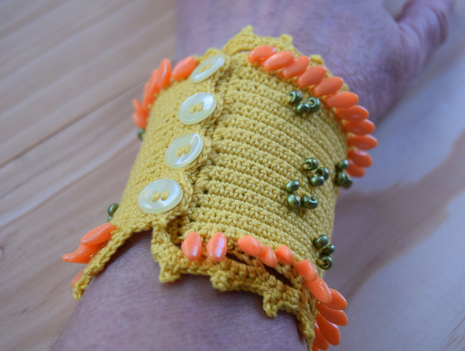 Yellow Cuff Bracelet,crochet Cuff, Bracelet,crocheted Statement