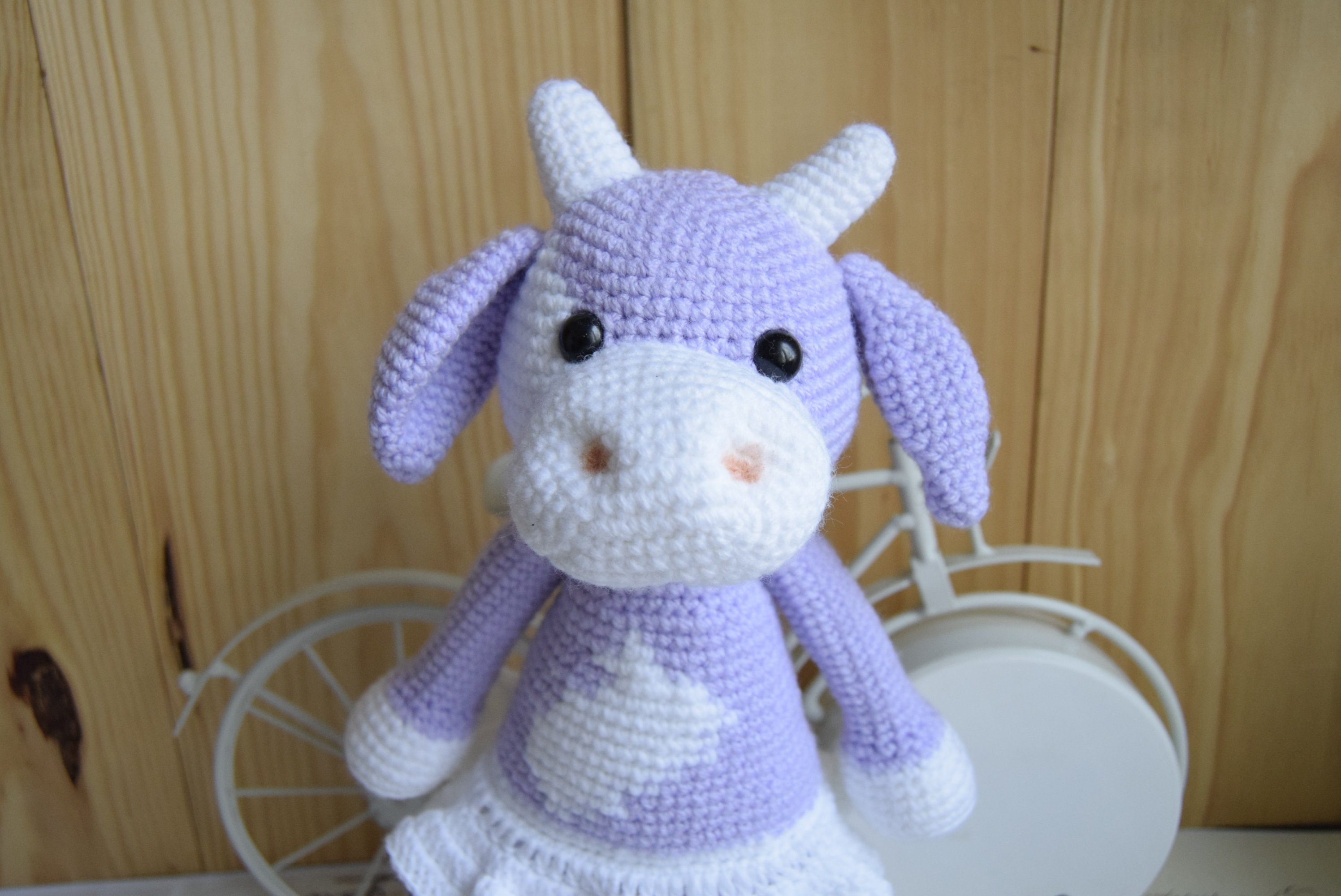 Handmade Crochet Cow – Crochet Animal Toy in Brown Jumpsuit, Baby & Toddler Gift main image 1