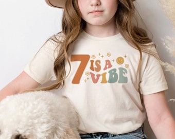 Seven Is A Vibe Shirt: Retro 7th Birthday Boho Tee