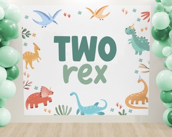 Two Rex Birthday Backdrop: Dinosaur 2nd Birthday Banner Decorations