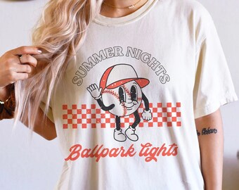 Summer Nights Ballpark Lights Shirt: Retro Baseball Tee