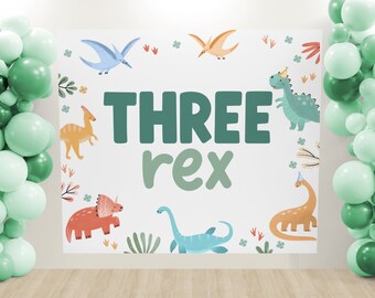 Three Rex Birthday Backdrop Dinosaur Boy 3rd Birthday Banner 3 Rex Birthday Backdrop Third Birthday Decor Birthday Boy Dinosaur Decorations