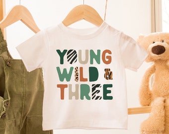 Young Wild and Three Birthday Shirt, 3rd Birthday Outfit, Wild Animal Shirt, Safari Animal Birthday Tee, Zoo Animal Party, Wild 3rd Birthday