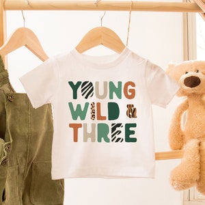 Young Wild and Three Birthday Shirt, 3rd Birthday Outfit, Wild Animal Shirt, Safari Animal Birthday Tee, Zoo Animal Party, Wild 3rd Birthday