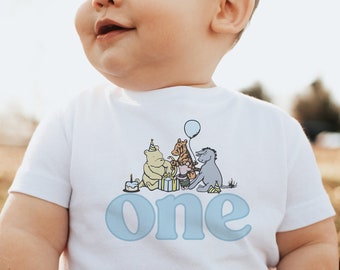 Chemise classique ourson 1er anniversaire, tenue premier anniversaire Winnie l'ourson, chemises famille assorties ourson ours, chemises ourson anniversaire maman et moi