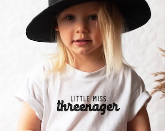 Little Miss Threenager Shirt - 3rd Birthday Toddler Girl Tee