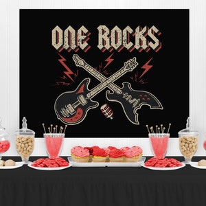 Rock and Roll Birthday Backdrop, One Rocks Birthday Banner, Rockin' One Birthday Backdrop Decorations, Rock n Roll 1st Birthday Decor