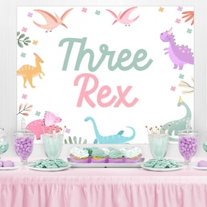 Three Rex Birthday Backdrop, Dinosaur Girl 3rd Birthday Banner, 3 Rex Birthday Backdrop, Third Birthday Decor, Pink Dinosaur Decorations