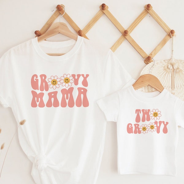 Two Groovy Birthday Shirt Two Groovy Birthday Girl Outfit Groovy 2nd Birthday Matching Family Birthday Shirts Mommy and Me Retro Groovy Pink