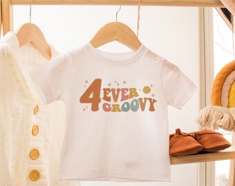 Four Ever Groovy 4th Birthday Shirt: Retro Hippie Toddler Tee