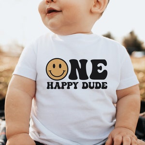 One Happy Dude Birthday Shirt: Smiley Face 1st Birthday Matching Family Outfits