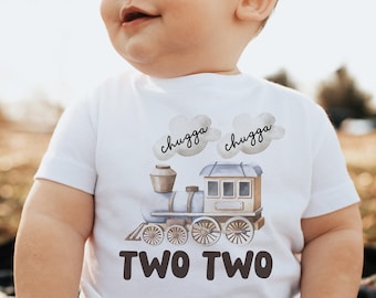 Chugga Chugga Two Two Birthday Shirt, Train 2nd Birthday Shirt, Choo Choo I'm 2 Birthday, Modern Train Birthday Party, Birthday Boy Outfit