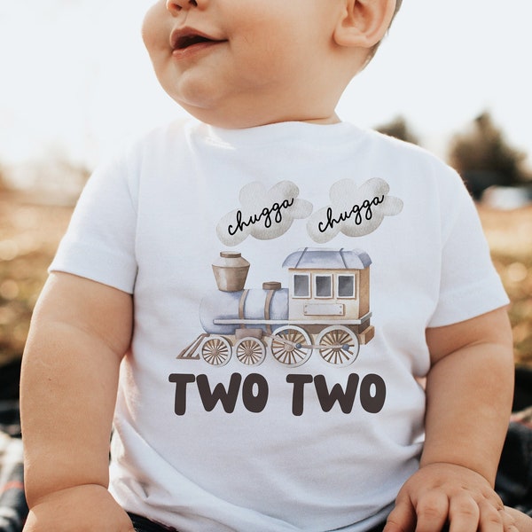 Chugga Chugga Two Two Birthday Shirt, Train 2nd Birthday Shirt, Choo Choo I'm 2 Birthday, Modern Train Birthday Party, Birthday Boy Outfit