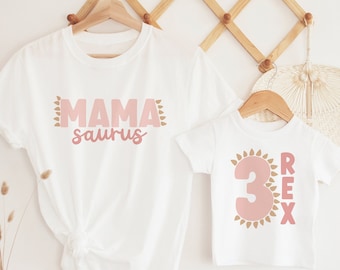 Three Rex Birthday Shirt: Dinosaur Mommy and Me Matching Tees