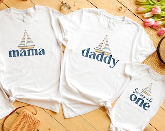 Nautical 1st Birthday Shirt: Sailboat Family Matching Outfit 'Sailing Into One'