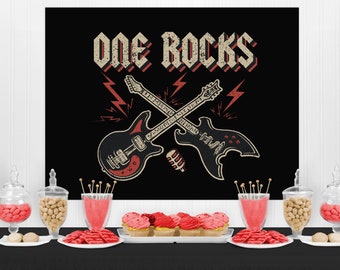 Rock and Roll Birthday Backdrop, One Rocks Birthday Banner, Rockin' One Birthday Backdrop Decorations, Rock n Roll 1st Birthday Decor