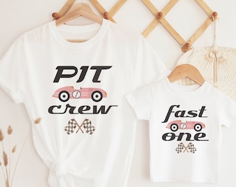 Race Car Girl Birthday Shirt: Matching Family Pink Fast One Pit Crew Tees