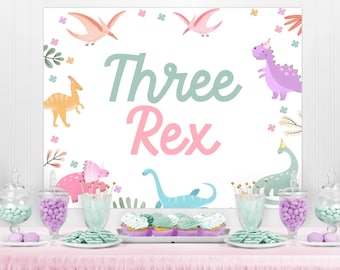 Three Rex Birthday Backdrop, Dinosaur Girl 3rd Birthday Banner, 3 Rex Birthday Backdrop, Third Birthday Decor, Pink Dinosaur Decorations