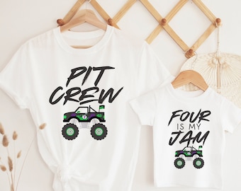 Monster Truck 4th Birthday Shirt: Matching Family Four Is My Jam Pit Crew