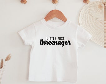 Little Miss Threenager Shirt: 3rd Birthday Toddler Girl Tee