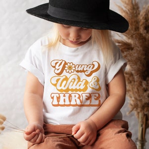 Young Wild and Three Shirt, 3rd Birthday Shirt, Retro Kids Shirt, Boho Toddler Tee, 70s Hippie Birthday Party, Girls Boys, Matching Mommy Me