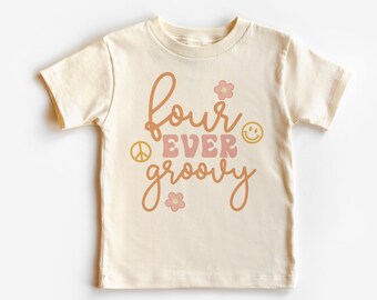 Four Ever Groovy 4th Birthday Shirt: Retro Boho Kids Tee