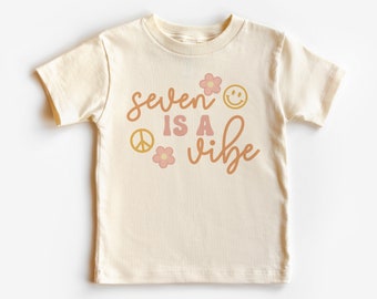 Seven Is A Vibe 7th Birthday Shirt: Retro Groovy Kids Tee