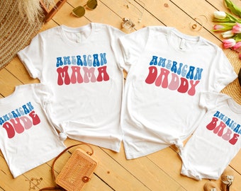 Retro 4th of July Family Shirts: American Mama, Babe, Dude