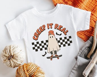 Retro Ghost Skateboard Halloween Shirt: Toddler & Infant Spooky Tee