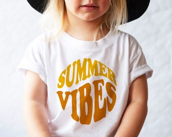 Summer Vibes Toddler T-Shirt: Retro Wavy Tee, Boho Kids Clothes