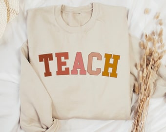 Retro Teach Crewneck Sweatshirt, Elementary Teacher Gift