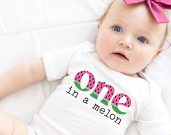 One In A Melon, One In A Melon Birthday Outfit, One In A Melon Birthday Shirt, One In A Melon 1st Birthday, Pink Watermelon Birthday Tee